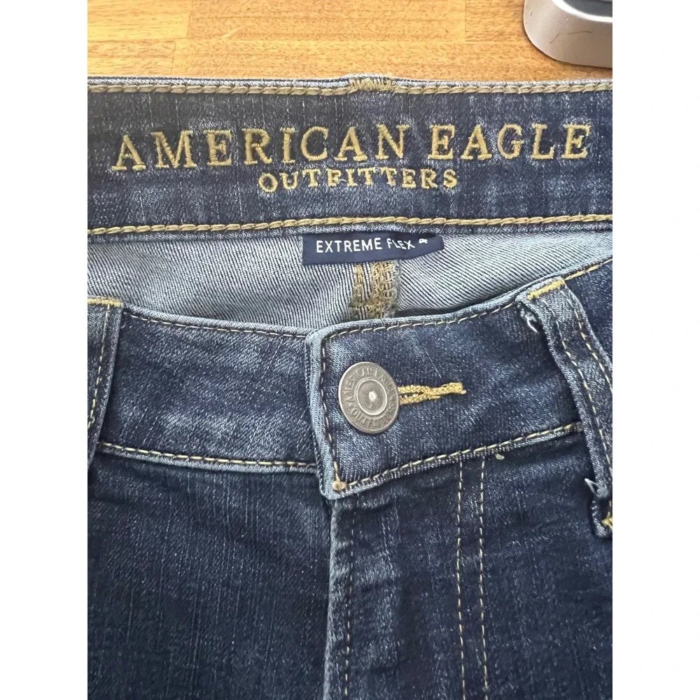 American Eagle Jeans Mens 31x30 Extreme Flex Dark Wash Distressed Ripped Blue